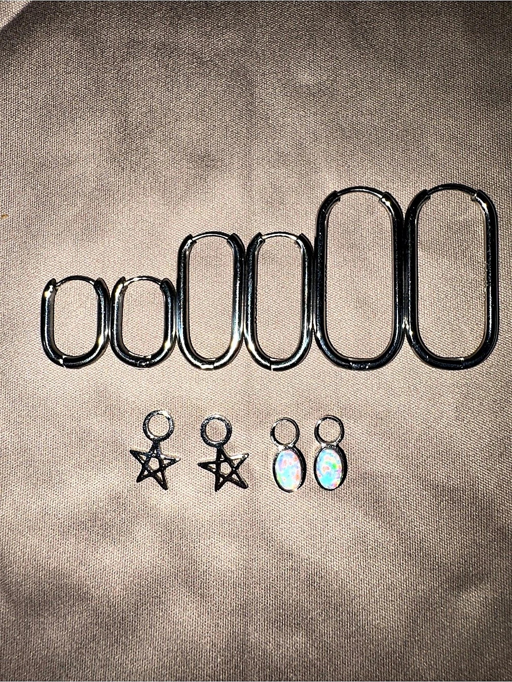 Oh Clementine Oblong Hoop earrings and charms
